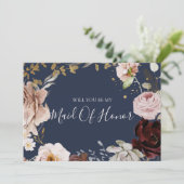 Moderne Blush Bloral | Navy Trauzeugin Card Einladung (Stehend Vorderseite)