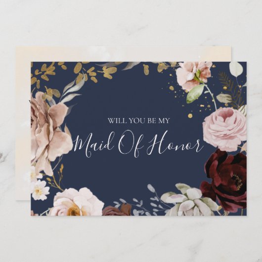 Moderne Blush Bloral | Navy Trauzeugin Card Einladung (Vorne/Hinten)