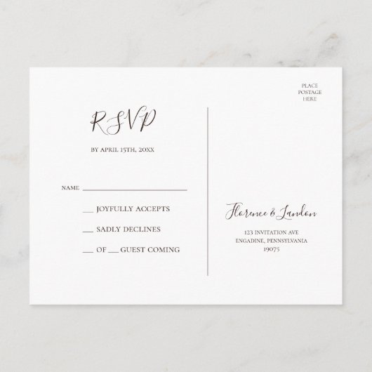 Moderne Blush Bloral | Navy Wedding RSVP Postcard Postkarte (Rückseite)