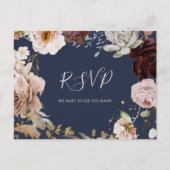 Moderne Blush Bloral | Navy Wedding RSVP Postcard Postkarte (Vorderseite)