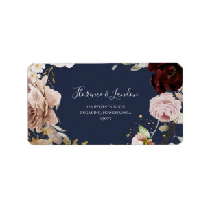 Moderne Blush Bloral Rücksendeadresse der Marine Adressaufkleber