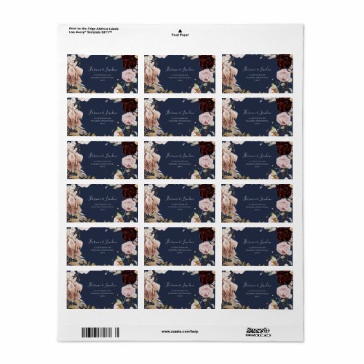 Moderne Blush Bloral | Rücksendeadresse der Marine Adressaufkleber (Vorne)