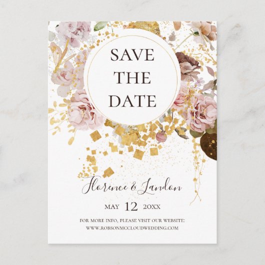 Moderne Blush Bloral | Save the Date Postkarte (Vorderseite)