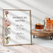 Moderne Blush Bloral | Unterschrift Drinks Poster