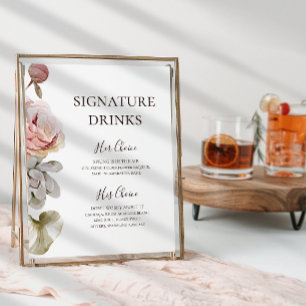 Moderne Blush Bloral   Unterschrift Drinks Poster