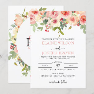 Moderne Blush-Blues-Hochzeit Einladung