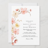 Moderne Blush-Blumen-QR-Code-Hochzeit Alles in Ein Einladung (Vorderseite)