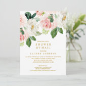 Moderne Blush Bouquet storniert Dusche Gold Hochze Einladung (Stehend Vorderseite)
