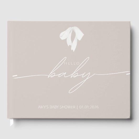 Moderne Blush Bow Baby Dusche Gästebuch (Vorderseite)