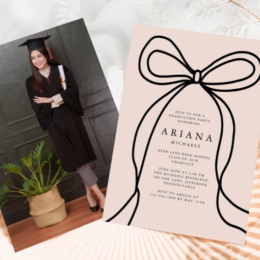 Moderne Blush Bow Foto Graduation Party Einladung