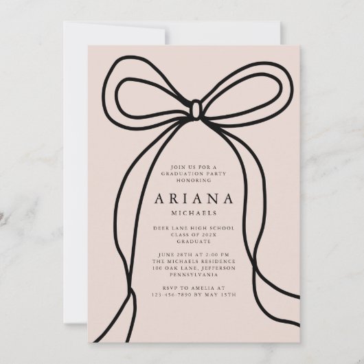Moderne Blush Bow Foto Graduation Party Einladung (Vorderseite)