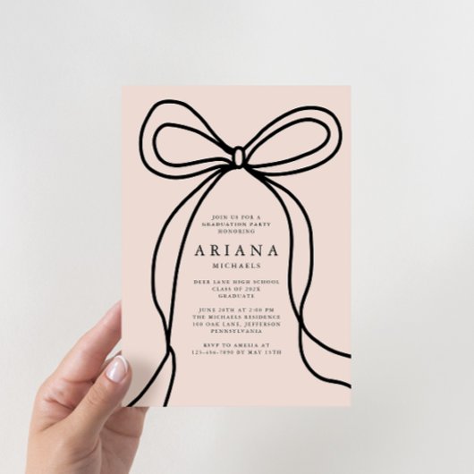 Moderne Blush Bow Graduation Party Einladung