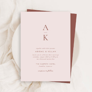 Moderne Blush Brown Monogram Earth Tone Wedding Einladung