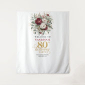 Moderne Blush Burgunder 80. Geburtstagsbanner Wandteppich (Vorderseite)