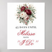 Moderne Blush-Burgunder-Countdown-Tafel mit Gold Poster (Vorne)