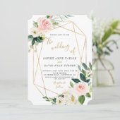 Moderne Blush Cream Floral Gold Rahmen Hochzeit Einladung (Stehend Vorderseite)