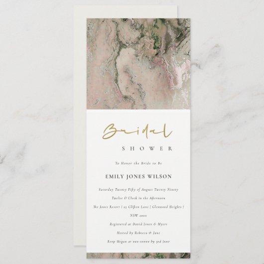 MODERNE BLUSH DUSKY ROSE GOLD AGATE BRAUTPARTY EINLADUNG (Vorne/Hinten)