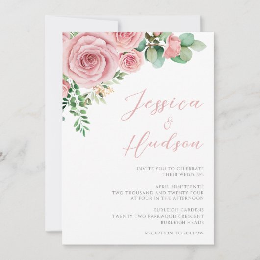 Moderne Blush Elegante Botanische Hochzeit Einladung (Vorderseite)