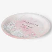 Moderne Blush Floral Monogram Wedding Pappteller (Schrägansicht)