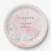 Moderne Blush Floral Monogram Wedding Pappteller (Vorderseite)