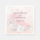 Moderne Blush Floral Monogram Wedding Serviette (Vorderseite)