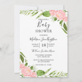 Moderne Blush Floral Watercolor Babydusche Einladung (Vorderseite)