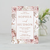 Moderne Blush Floral Wedding Rose Gold Folieneinladung (Stehend vorne)