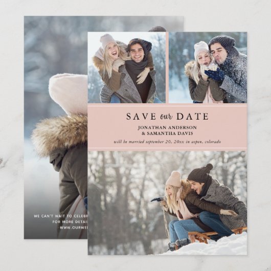 Moderne Blush-FotoCollage Rettete unser Datum Save The Date (Vorne/Hinten)