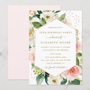 Moderne Blush-Gold-Blumen 70. Geburtstagseinladung Einladung