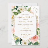 Moderne Blush Gold Floral Aquarell Quinceanera Einladung (Vorderseite)