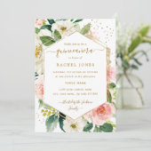Moderne Blush Gold Floral Aquarell Quinceanera Einladung (Stehend Vorderseite)