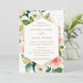 Moderne Blush Gold Floral Engagement Party einlade Einladung (Stehend Vorderseite)