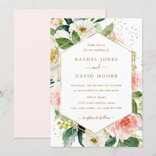 Moderne Blush Gold Floral Watercolor Hochzeit einl Einladung
