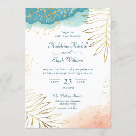 Moderne Blush Gold Floral Watercolor Hochzeit Einladung