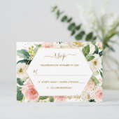 Moderne Blush Gold Floral Watercolor Hochzeit RSVP (Stehend Vorderseite)