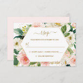 Moderne Blush Gold Floral Watercolor Hochzeit RSVP (Vorne/Hinten)