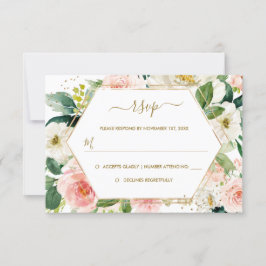 Moderne Blush Gold Floral Watercolor Hochzeit RSVP Karte