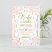Moderne Blush Gold Geometric Confetti Babydusche Einladung (Stehend Vorderseite)