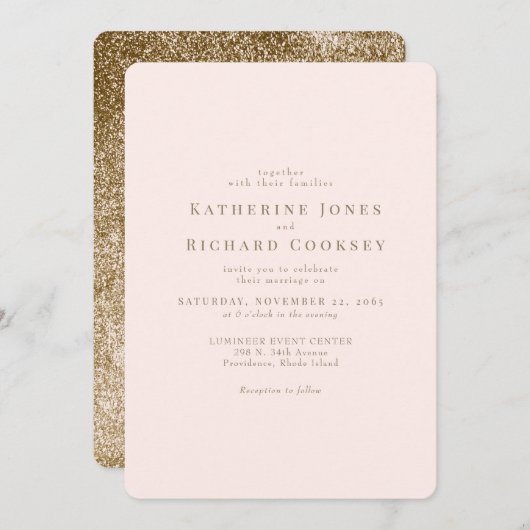 Moderne Blush & Gold Rounded Glam Wedding Einladung (Vorne/Hinten)