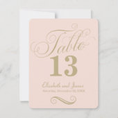 Moderne Blush-Gold-Script-Hochzeitsskripte-Tischnu Einladung (Vorderseite)