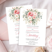 Moderne Blush-Grün-Gold-Hochzeits-Einladung