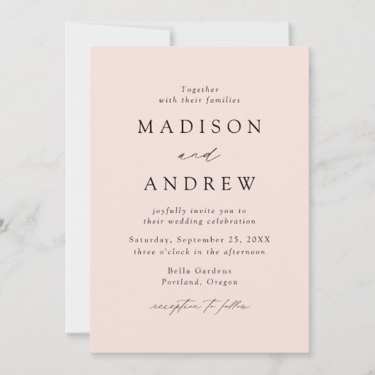 Moderne Blush Hochzeit Einladung (Vorderseite)