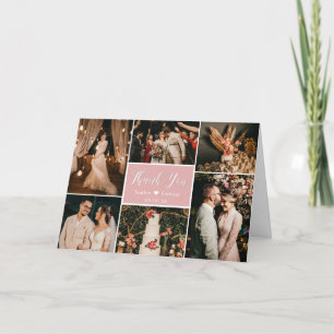 Moderne Blush-Kalligraphie 6 Foto Collage Wedding  Dankeskarte