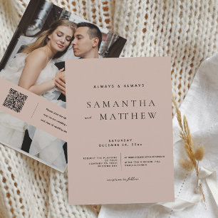 Moderne Blush-Klassiker QR-Code Foto-Hochzeit Einladung