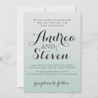 Moderne Blush Light Aqua Hochzeit Einladungen