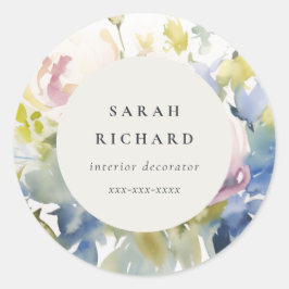 Moderne Blush Lilac Wasserfarben Rose Blumengeschä Runder Aufkleber