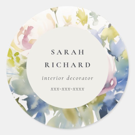Moderne Blush Lilac Wasserfarben Rose Blumengeschä Runder Aufkleber (Vorderseite)