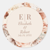 Moderne Blush Mocha Mousse Monogram Floral Wedding Runder Aufkleber (Vorderseite)