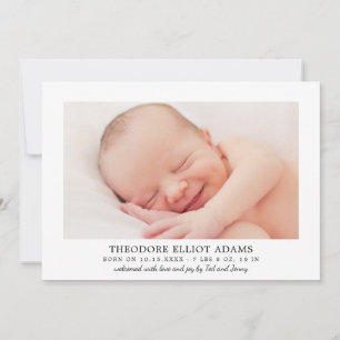 Moderne blush neutrale Streifen Baby Boy Foto Birt Ankündigung