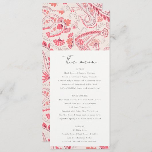 Moderne Blush Paisley Typografy Wedding Menu Card Einladung (Vorne/Hinten)